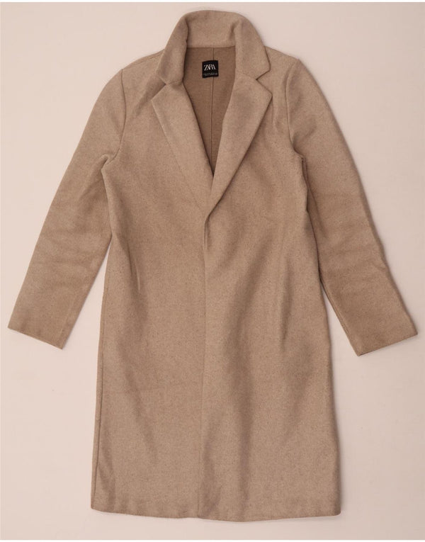 Zara Mujer Abrigo UK 42 Poliéster Beige Medio