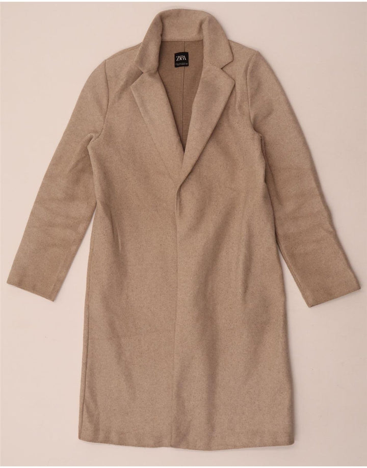 Zara Mujer Abrigo UK 42 Poliéster Beige Medio