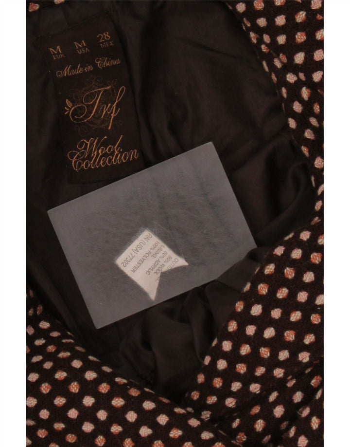 Vintage mujer doble pecho abrigo Reino Unido 12 medio marrón lunares lana