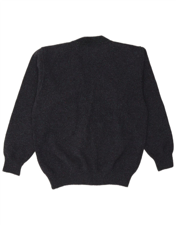 Vintage hombre Cardigan suéter IT 50 lana azul marino medio