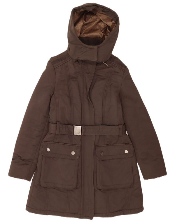 Zara Mujer Parka con Capucha Chaqueta UK 46 Grande Algodón Marrón