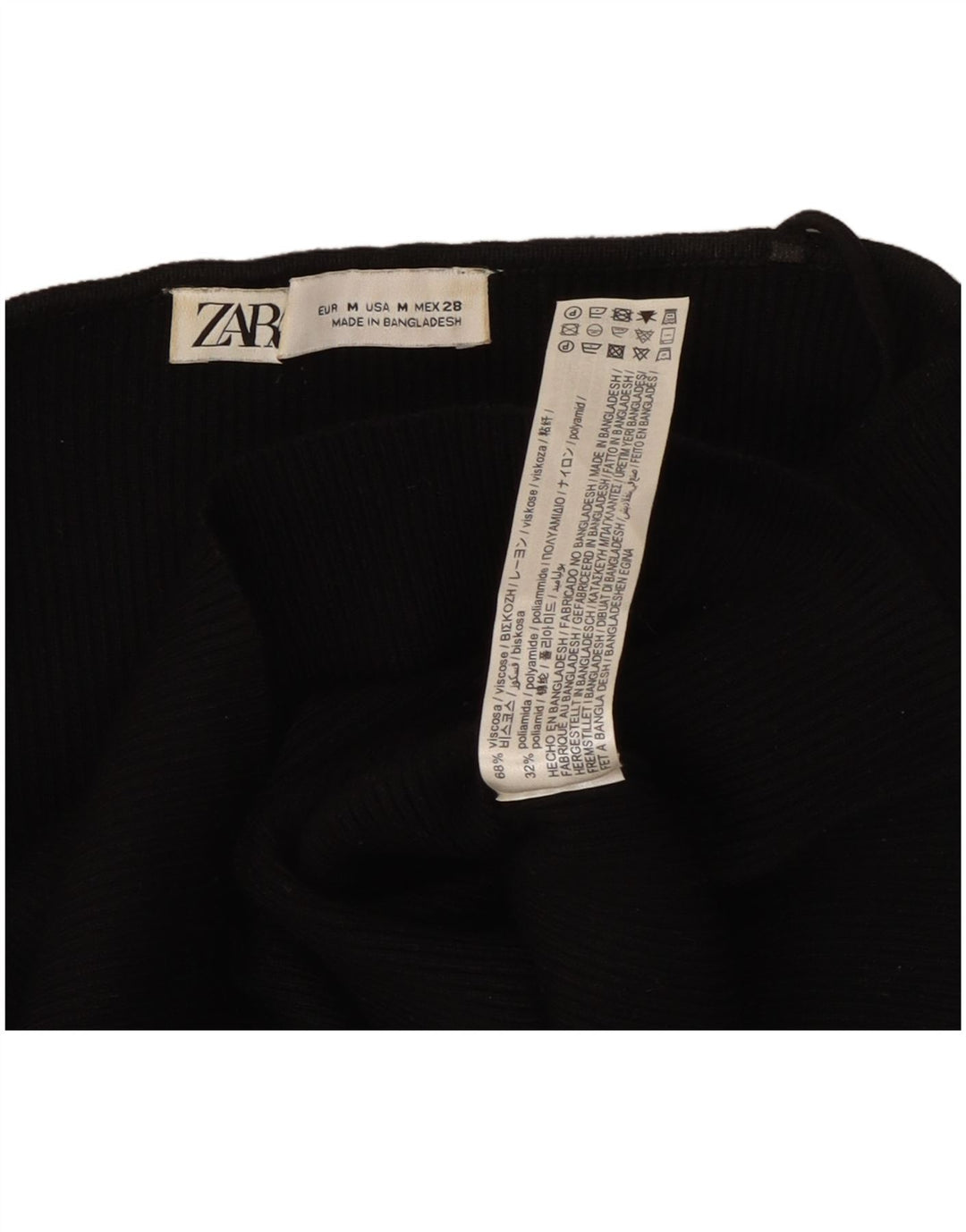 Zara Top corto de manga larga con hombros descubiertos para mujer UK 42 Viscosa negra mediana