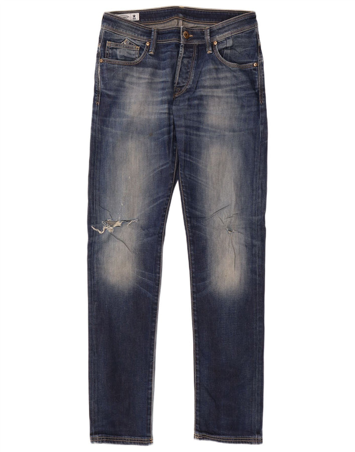 Vaqueros ajustados desgastados con gráfico uniforme para hombre W32 L33 Algodón azul
