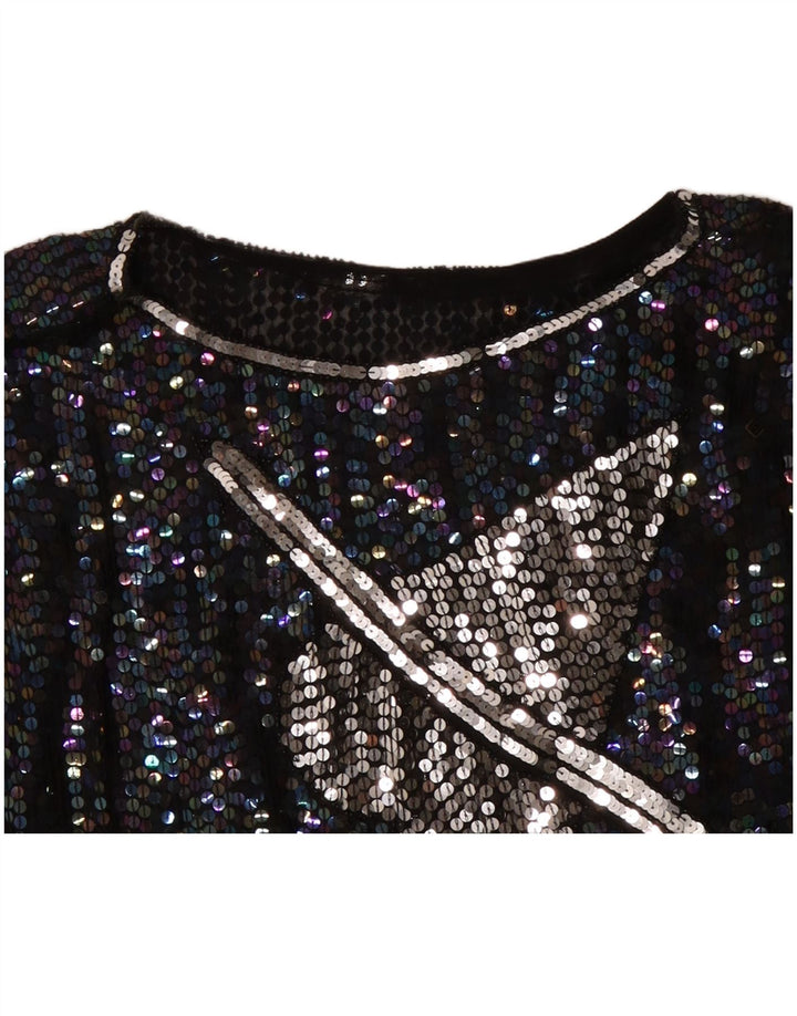 VINTAGE Blusa gráfica para mujer Top Reino Unido 14 Corazón moteado negro grande