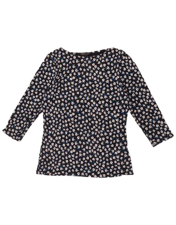 Marks & Spencer Top para mujer manga 3/4 UK 42 Algodón floral azul marino mediano
