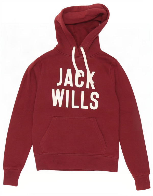 Jack Wills Sudadera con capucha gráfica para mujer UK 8 Small Borgoña Algodón