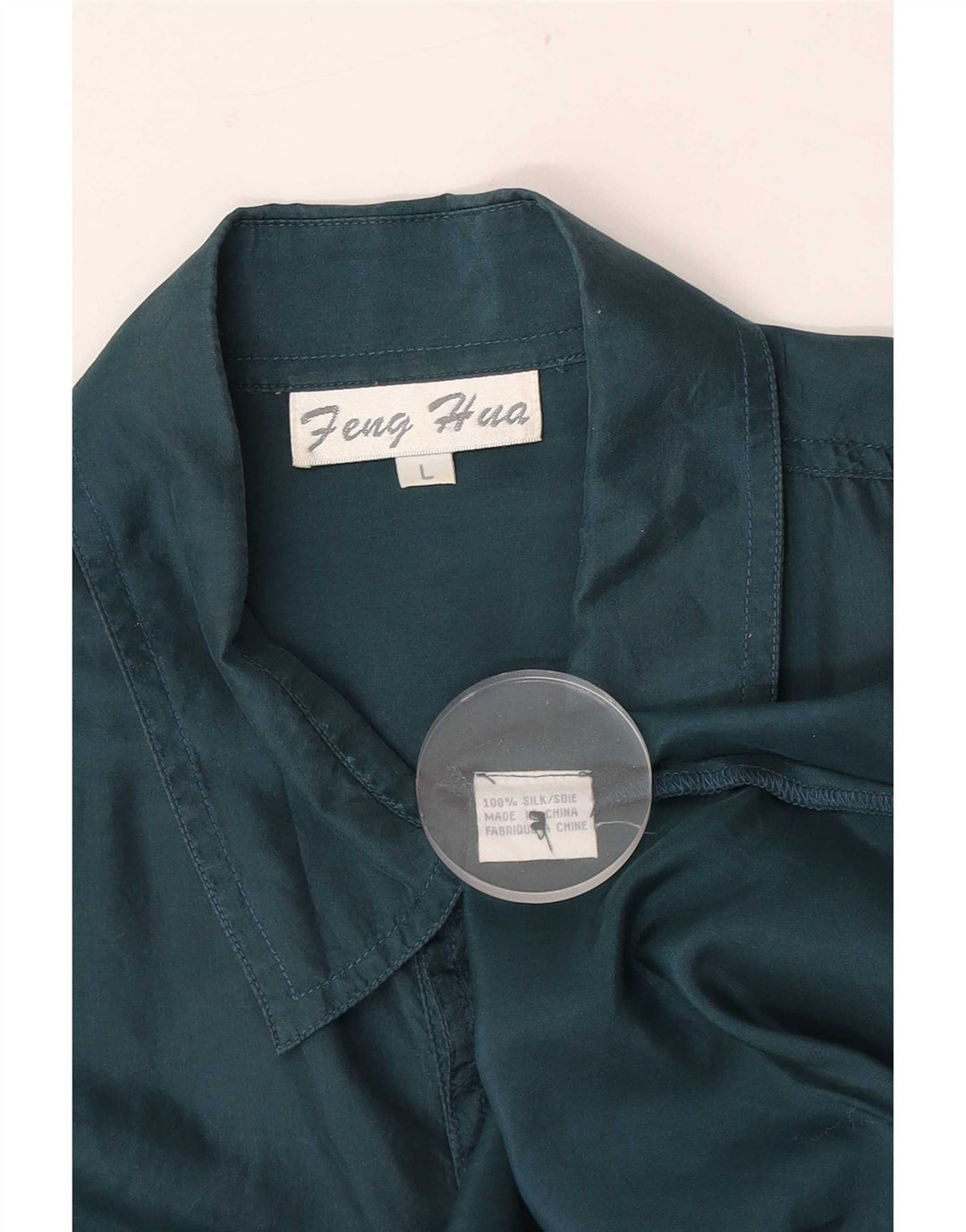 Camisa vintage de manga corta para hombre de seda verde grande