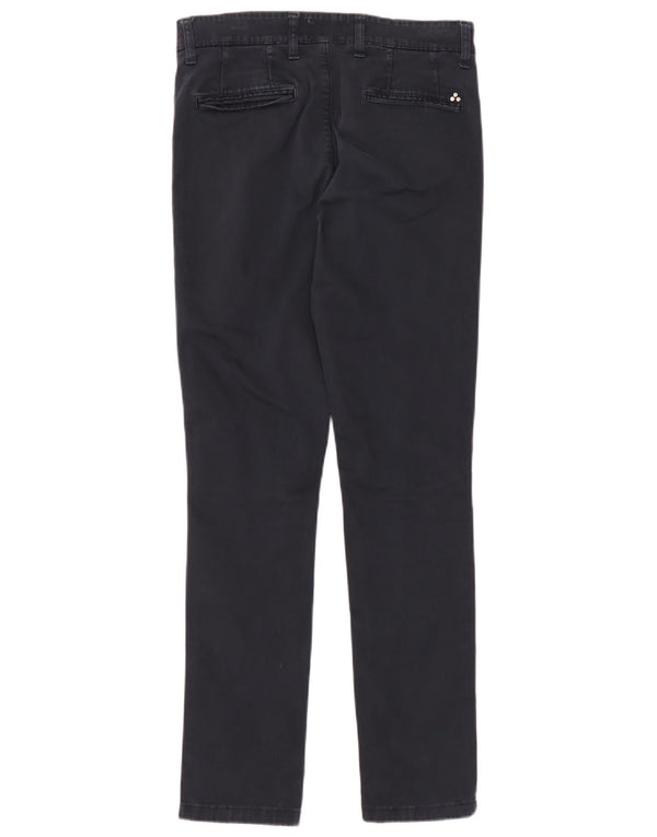 PEUTEREY Mens Slim Chino Trousers IT 44 XS W30 L32 Navy Blue Cotton