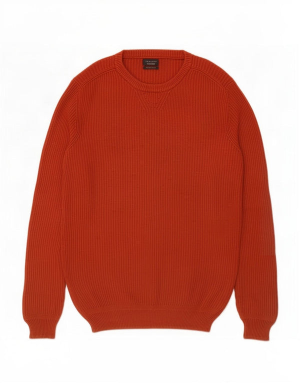 Zara Hombre Jersey Cuello Redondo Jersey Grande Algodón Naranja