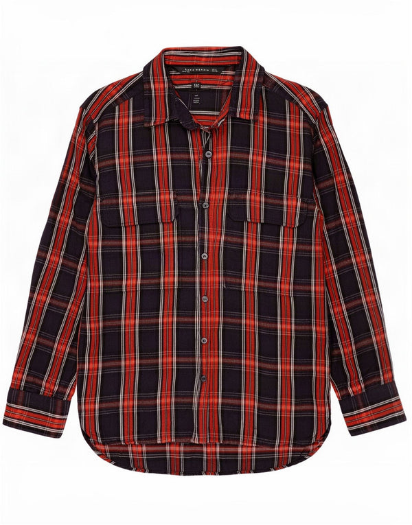 Zara Womens Flannel Shirt UK 10 Small Red Plaid Viscose