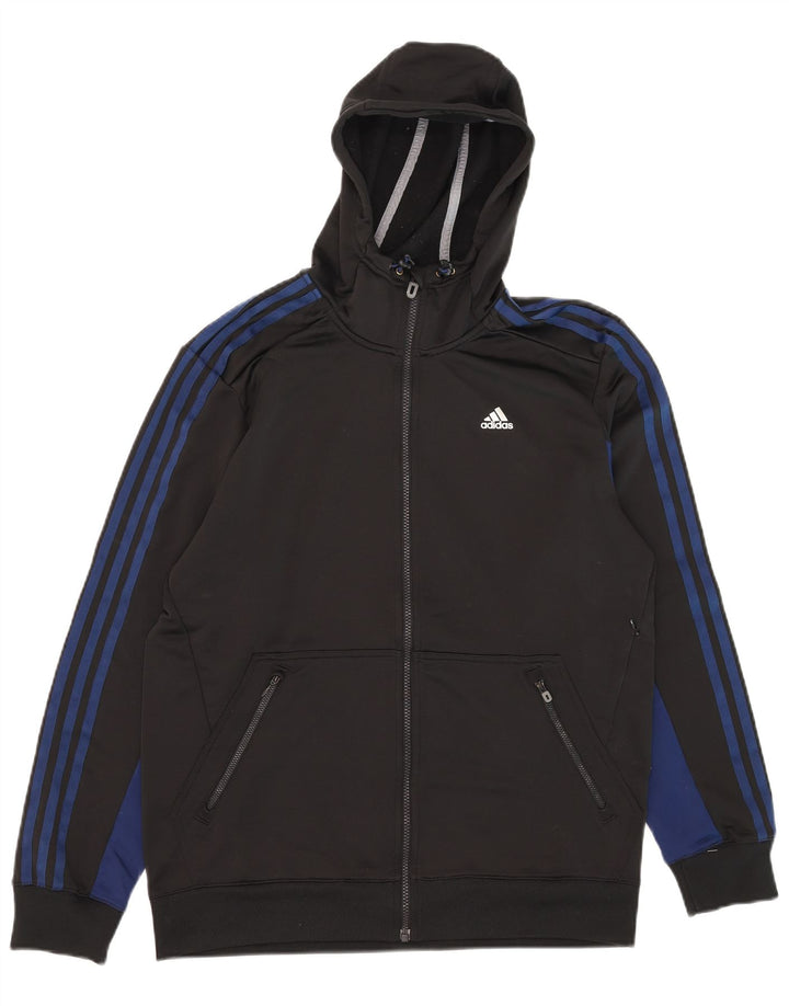 Adidas Hombre Climalite Zip Sudadera Con Capucha Suéter Medio Negro Colorblock Poliéster