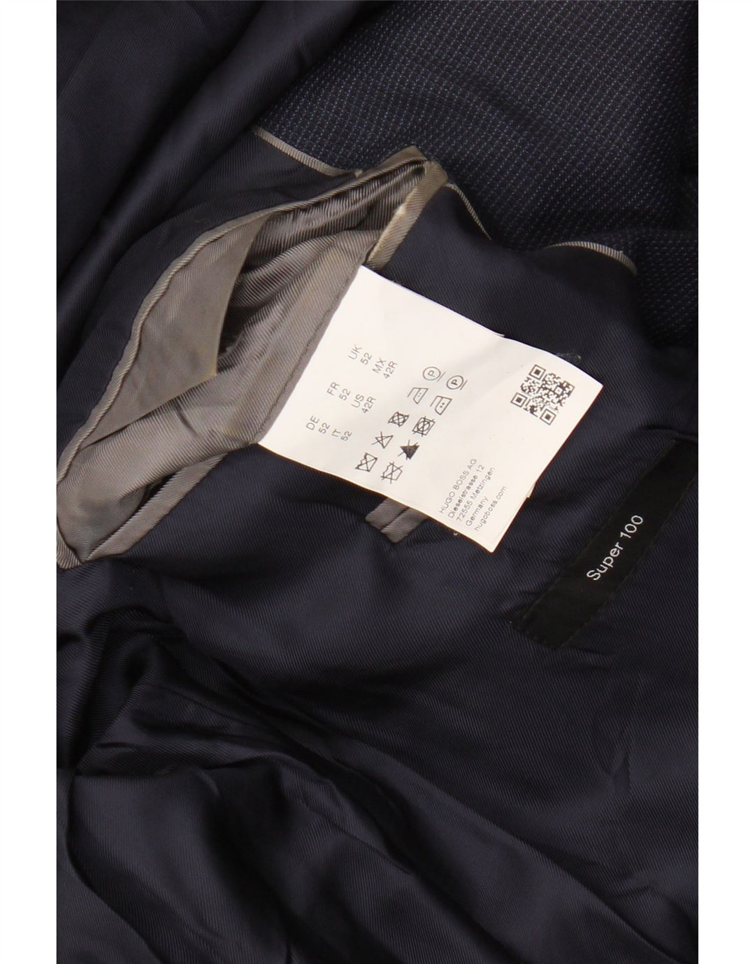 HUGO BOSS Chaqueta tipo blazer de 2 botones para hombre EU 52 XL Lana a cuadros azul marino