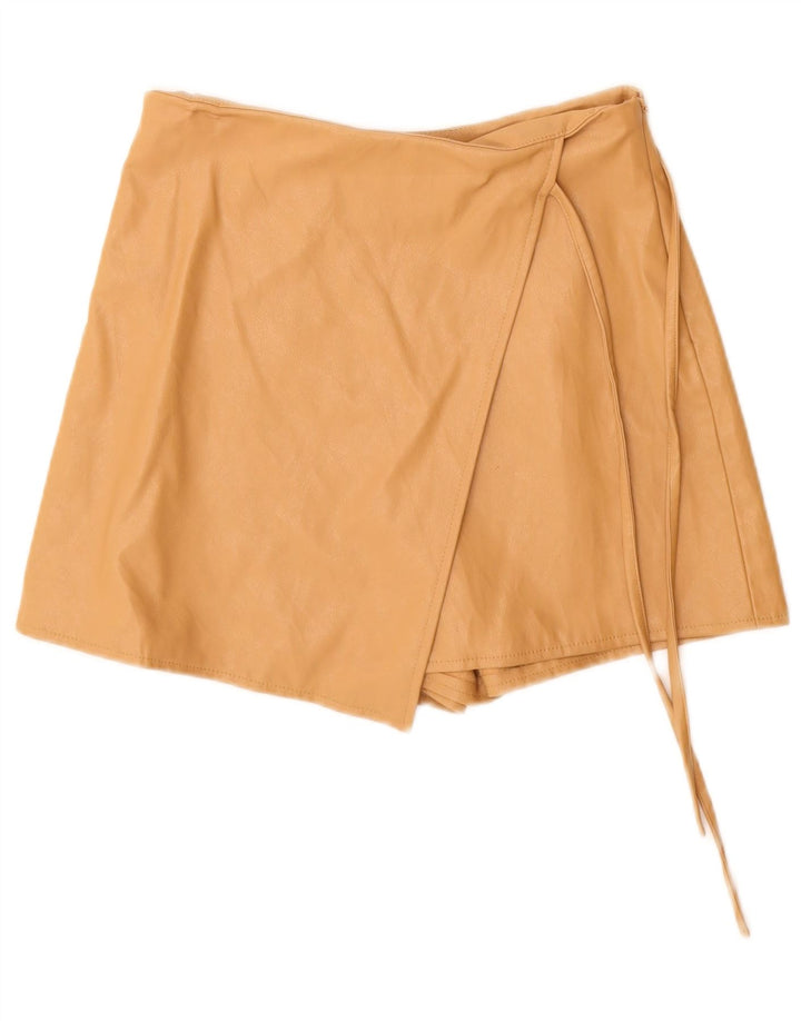 Zara Mujer Shorts De Piel Small W26 Poliuretano Beige