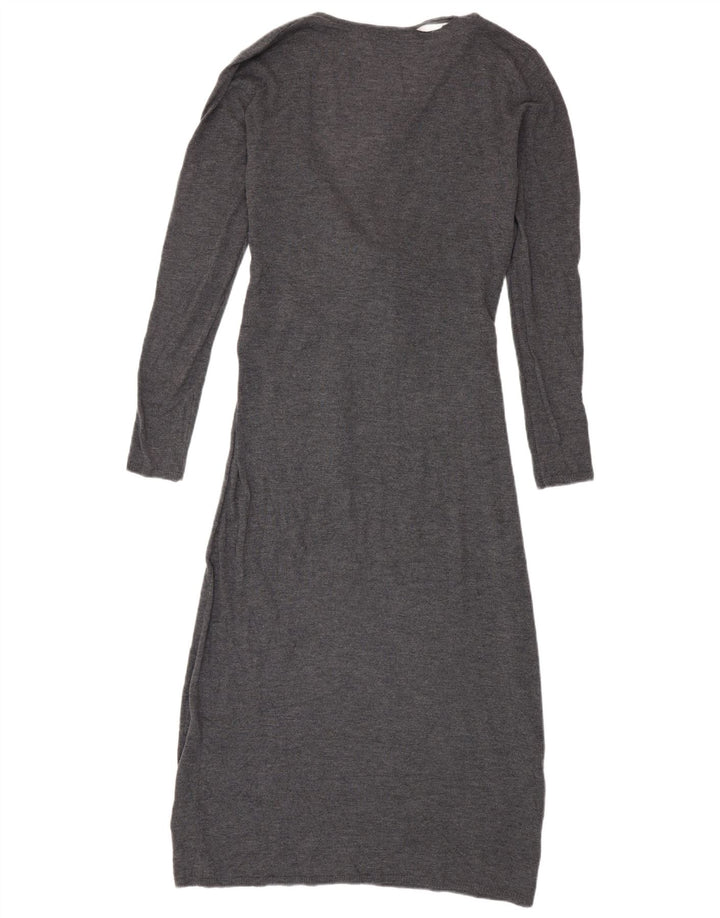 Zara Mujer Vestido Jersey De Manga Larga UK 10 Small Gris Poliéster
