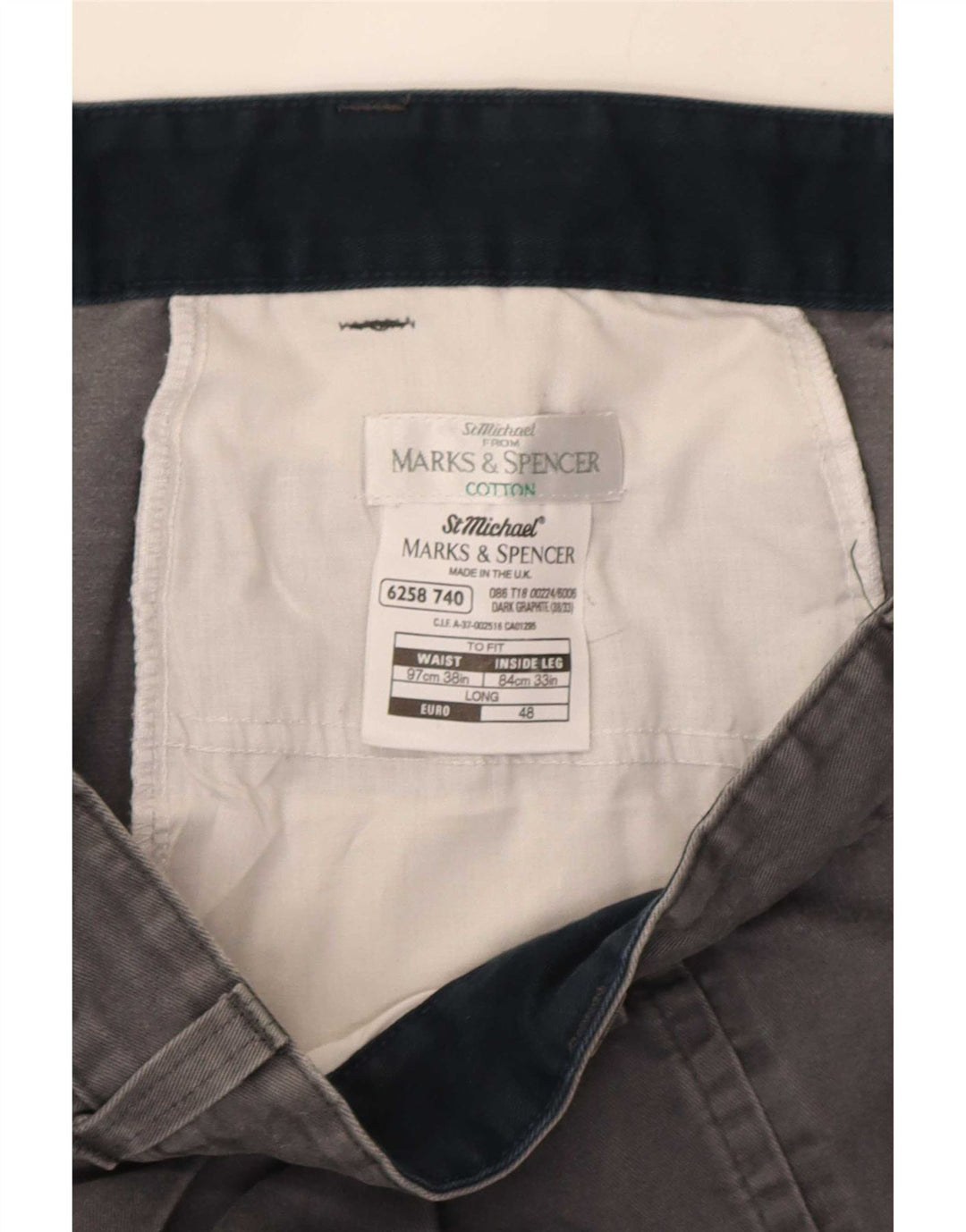 Marks & Spencer Pantalón chino con pinzas para hombre W38 L33 Algodón gris