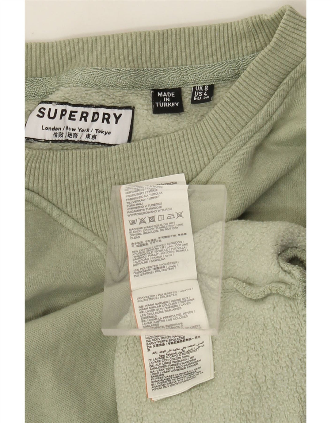 Superdry Mujer Graphic Oversize Sudadera Jumper UK 8 Small Verde Algodón
