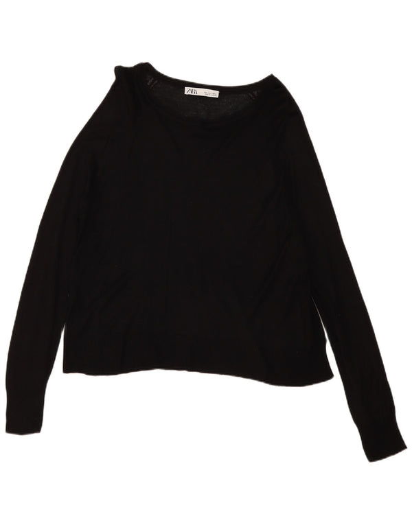 Zara - Jersey extragrande con cuello barco para mujer, talla 40, talla pequeña, viscosa negra