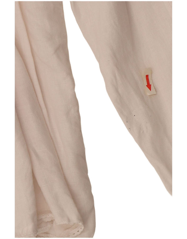 Vintage mujer camisa blusa Reino Unido 18 XL lino blanco