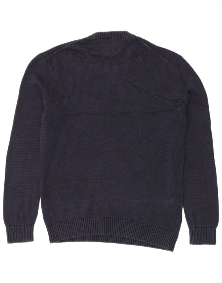 TOMMY HILFIGER Jersey de cuello redondo para hombre, jersey de algodón azul marino medio