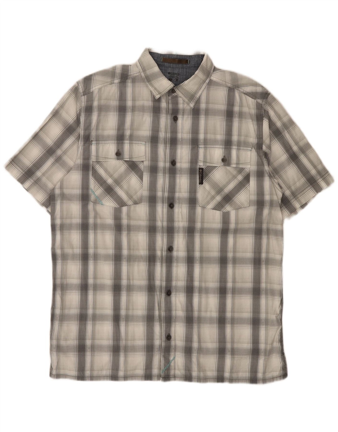 Columbia Camisa De Manga Corta Para Hombre Algodón A Cuadros Gris Medio