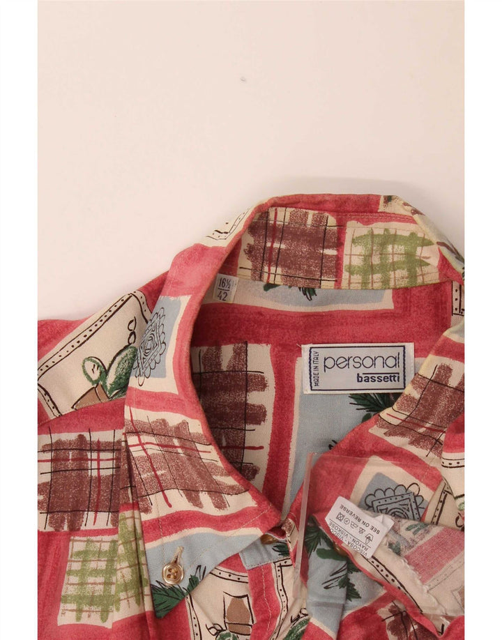 Bassetti Camisa de manga corta para hombre Talla 16 1/2 42 Viscosa patchwork roja grande