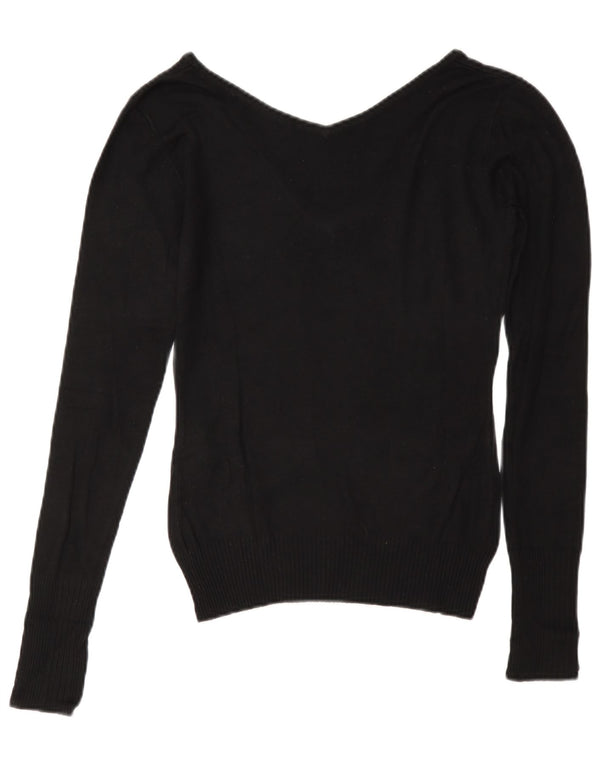 Guess Suéter gráfico con cuello en V para mujer UK 10 Small Viscosa negra