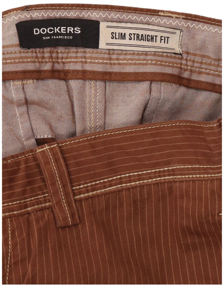 DOCKERS Pantalón Chino Slim Fit para Hombre W34 L34 Marrón Pinstripe Classic