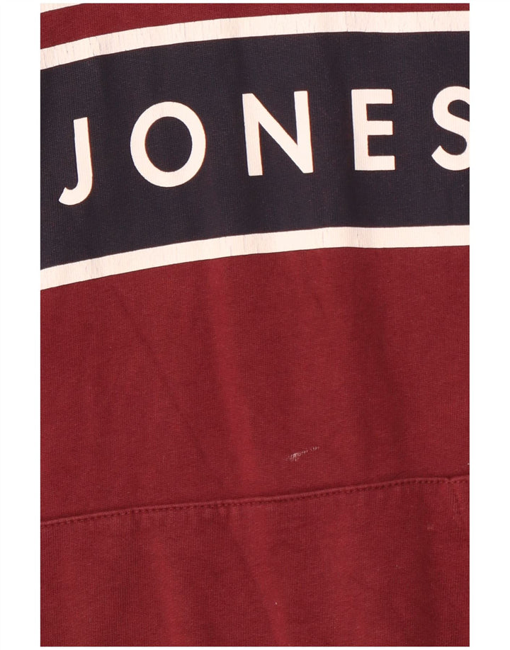 JACK & JONES Hombre Core Graphic Sudadera con capucha de algodón en color burdeos medio