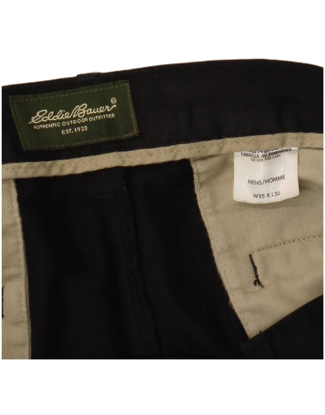 EDDIE BAUER Pantalón chino con pinzas para hombre W35 L30 Algodón negro