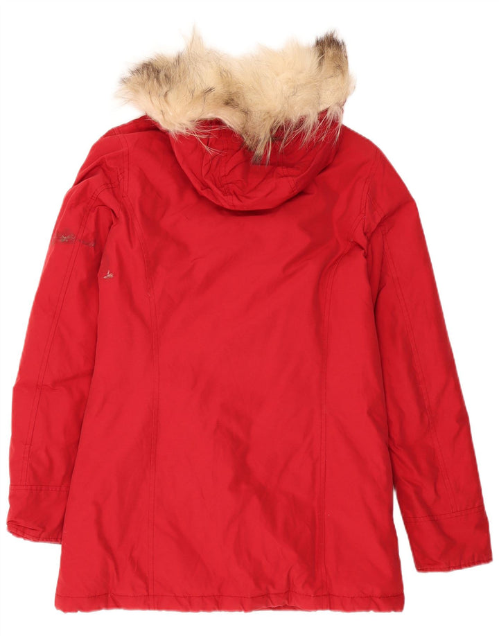 Woolrich Abrigo acolchado extragrande con capucha para mujer UK 10 Small Borgoña