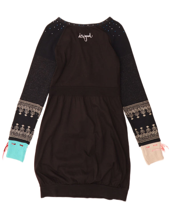 Desigual Vestido Burbuja de Manga Larga para Mujer UK 40 Mediano Negro Geométrico