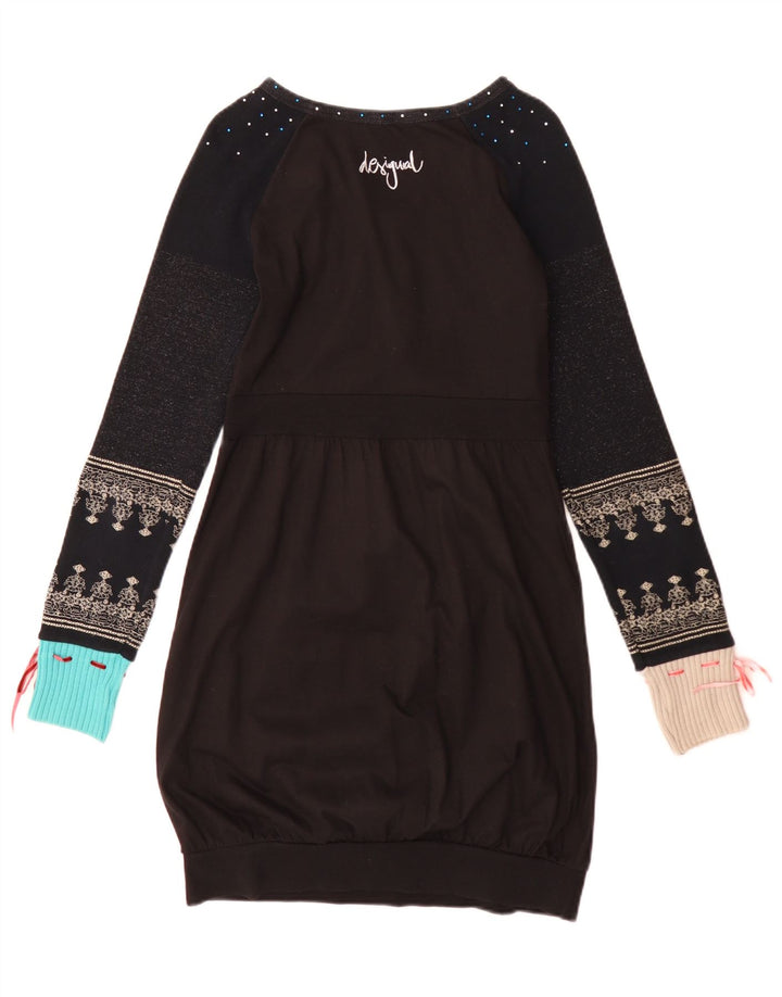Desigual Vestido Burbuja de Manga Larga para Mujer UK 40 Mediano Negro Geométrico