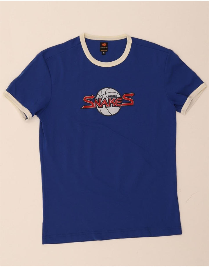 ENERGIE Womens Graphic T-Shirt Top UK 12 Medium Blue Polyamide Vintage Energie and Second-Hand Energie from Messina Hembry 