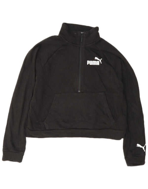 Puma Mujer Crop Graphic Zip Neck Sudadera Jumper UK 14 Medium Negro