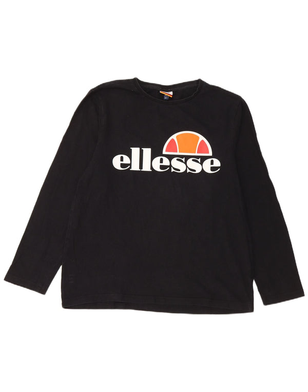 Ellesse Mens Graphic Top Manga Larga Grande Algodón Negro