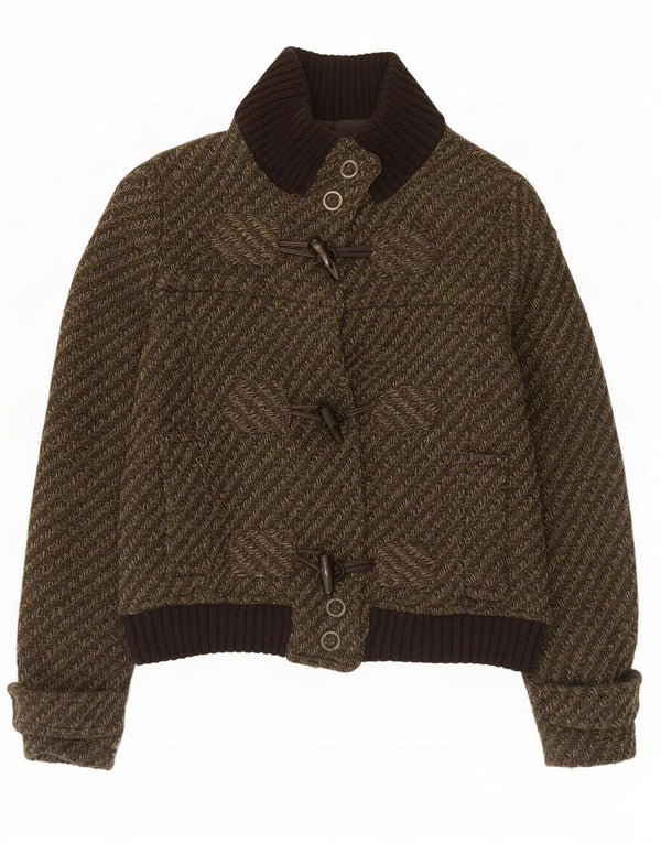Zara Mujer Chaqueta Bomber De Lona UK 40 Grande Lana A Rayas Caqui
