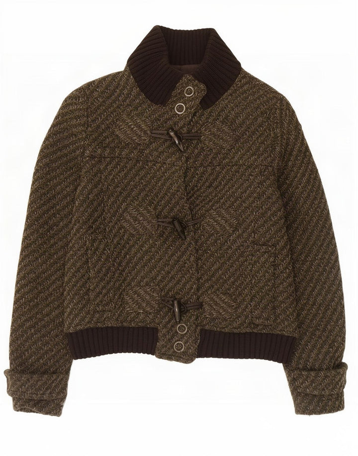 Zara Mujer Chaqueta Bomber De Lona UK 40 Grande Lana A Rayas Caqui
