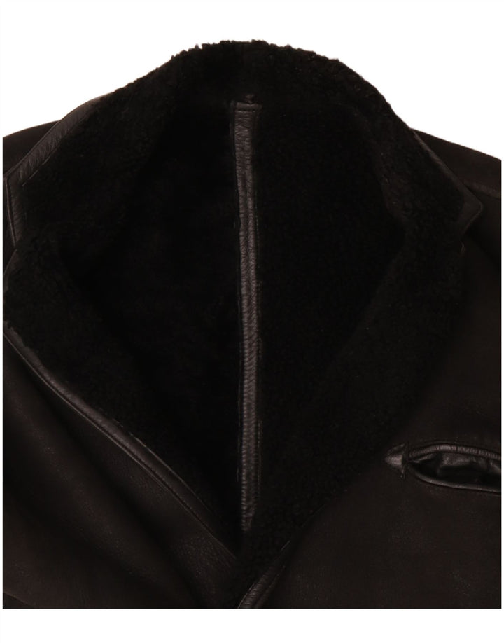 Vintage hombres shearling chaqueta Reino Unido 40 grande negro