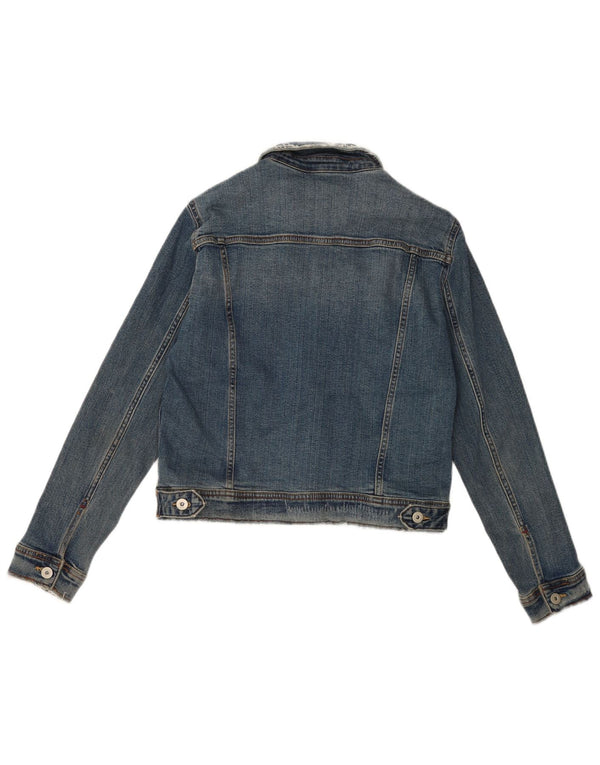 Zara Mujer Crop Denim Chaqueta UK 46 Grande Azul Algodón