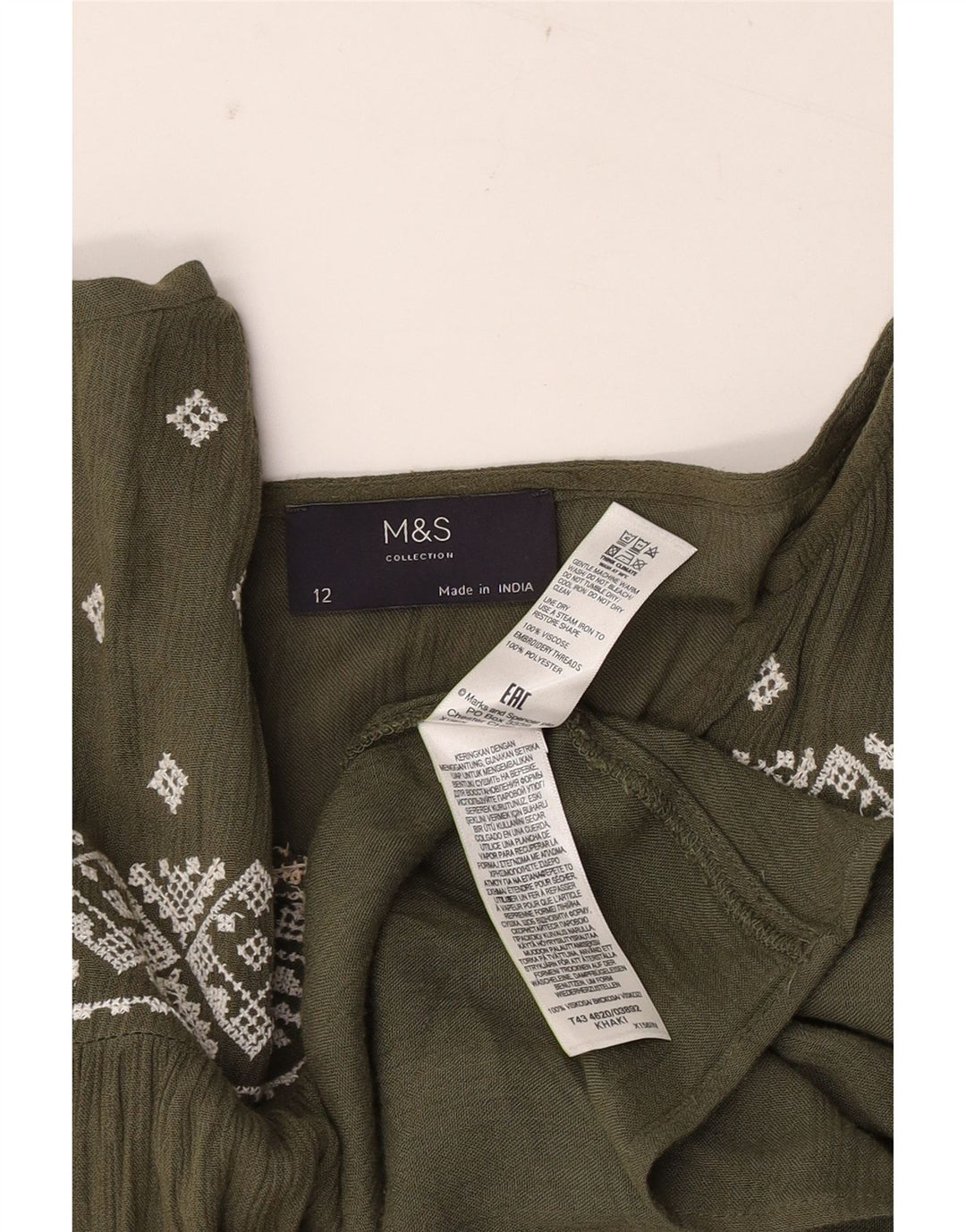 Marks & Spencer Blusa de manga larga para mujer UK 42 Medio Caqui Geométrico
