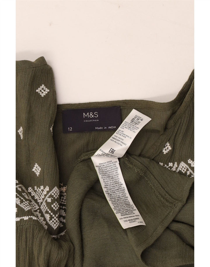 Marks & Spencer Blusa de manga larga para mujer UK 42 Medio Caqui Geométrico