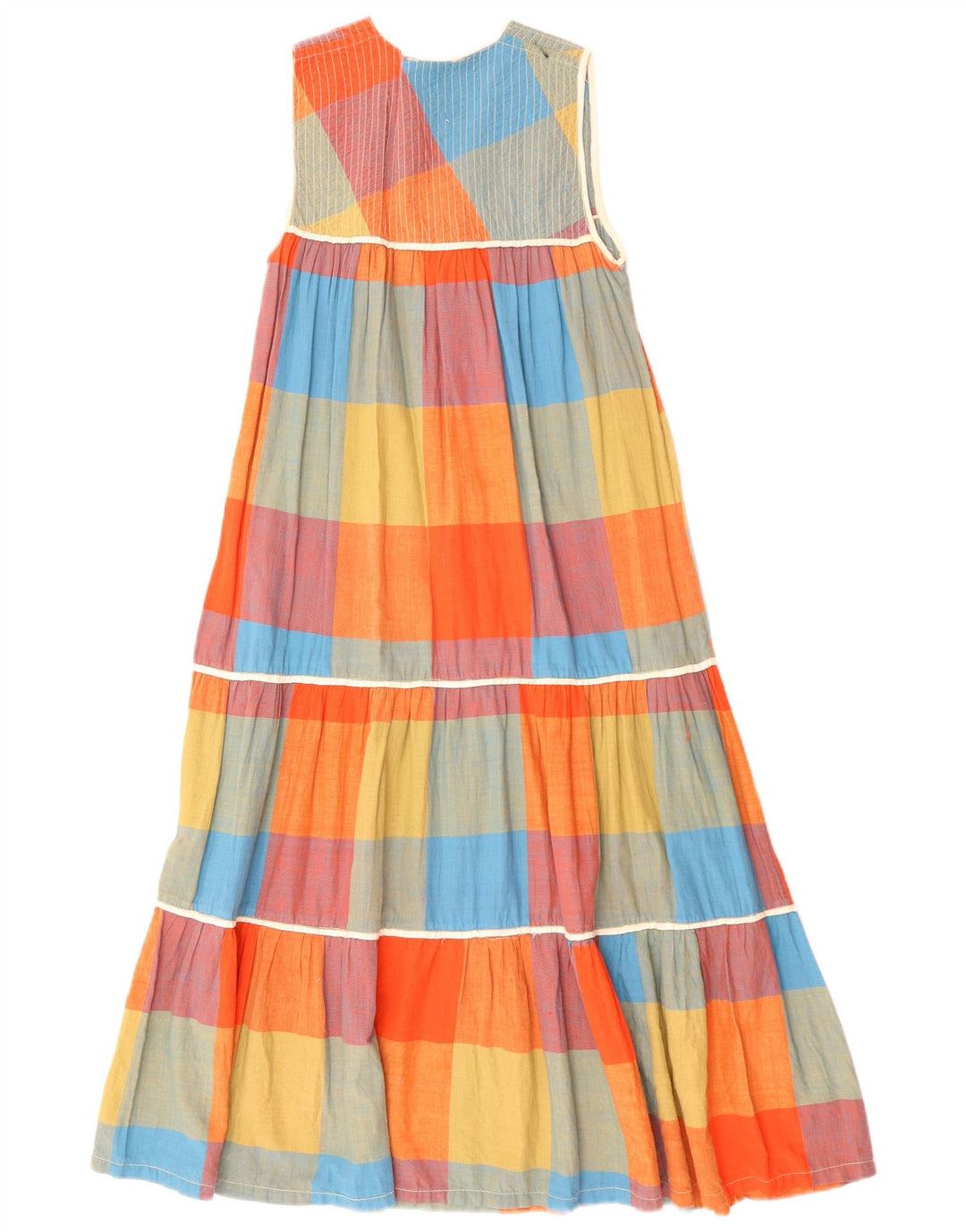 Vintage mujer sin mangas Maxi vestido Reino Unido 8 pequeño bloque de color multicolor