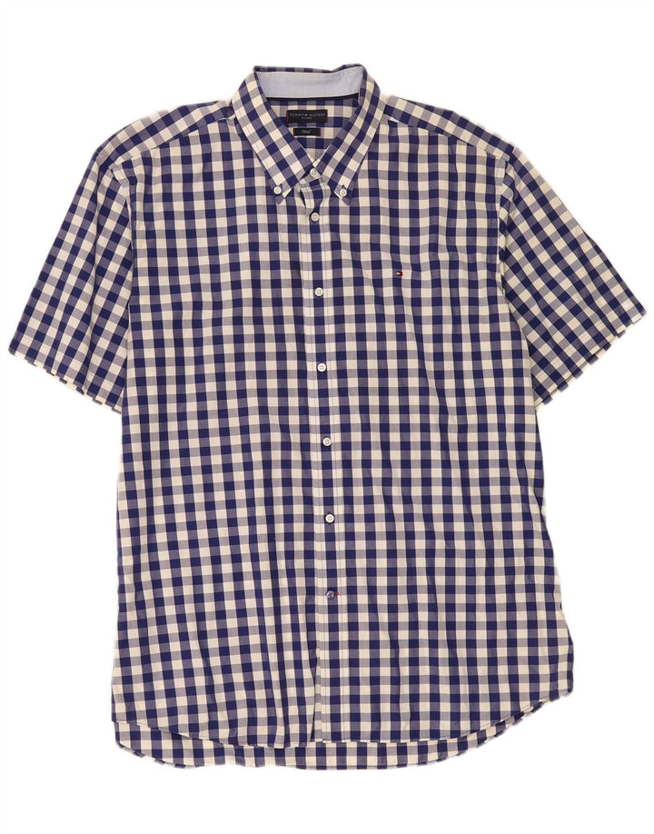 Tommy Hilfiger Camisa ajustada para hombre Talla 45 18 2XL Azul marino Gingham