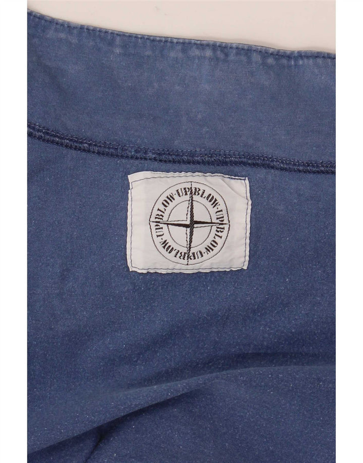 Vintage Hombres Camiseta Gráfica Top Grande Azul