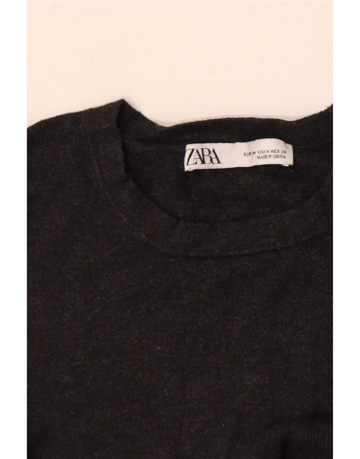Zara Mujer Blusa De Manga Corta Top UK 42 Gris Medio