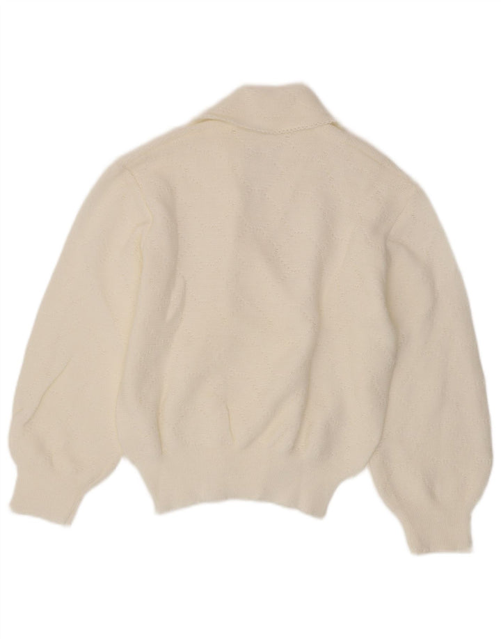 Vintage mujer Cardigan suéter Reino Unido 12 medio blanco