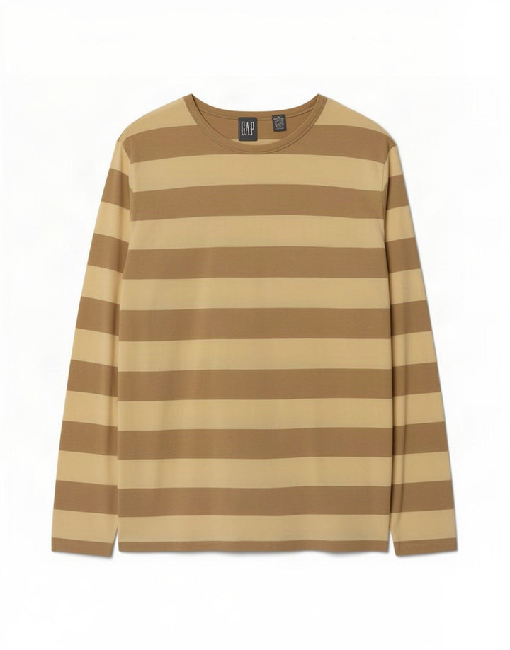 Camiseta Gap Hombre Manga Larga Algodón A Rayas Beige Medio