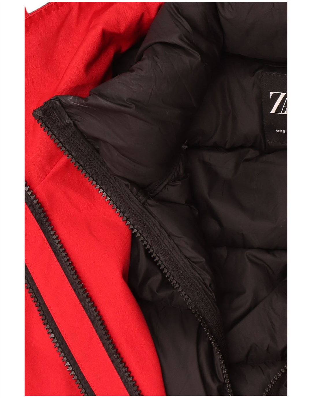 Zara Mujer Chaqueta Acolchada Extragrande Con Capucha UK 10 Small Poliéster Rojo