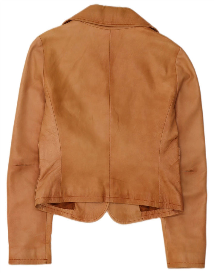 Society Chaqueta tipo blazer corta con 2 botones para mujer UK 40 Cuero marrón medio