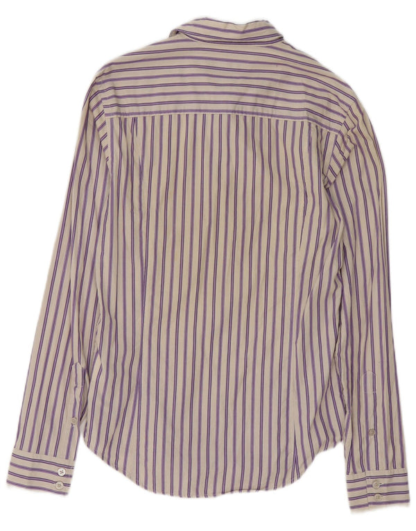 Calvin Klein Jeans Camisa para hombre pequeña de algodón a rayas moradas